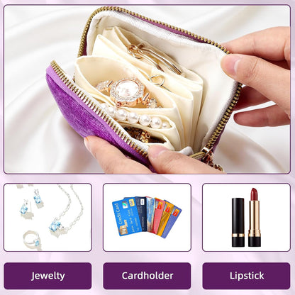 Travel Jewelry Case Small Soft Velvet Organizer Pouch Travel Gifts for Women Storage Bags Mini Jewelry Bag for Gemstones Bracelets Healing Crystal Earring Necklaces Small Pouch Gem Blue