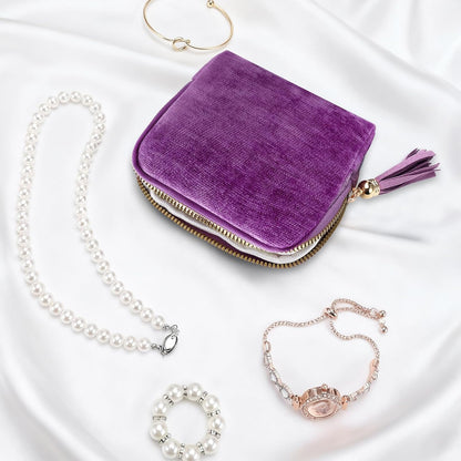 Travel Jewelry Case Small Soft Velvet Organizer Pouch Travel Gifts for Women Storage Bags Mini Jewelry Bag for Gemstones Bracelets Healing Crystal Earring Necklaces Small Pouch Gem Blue