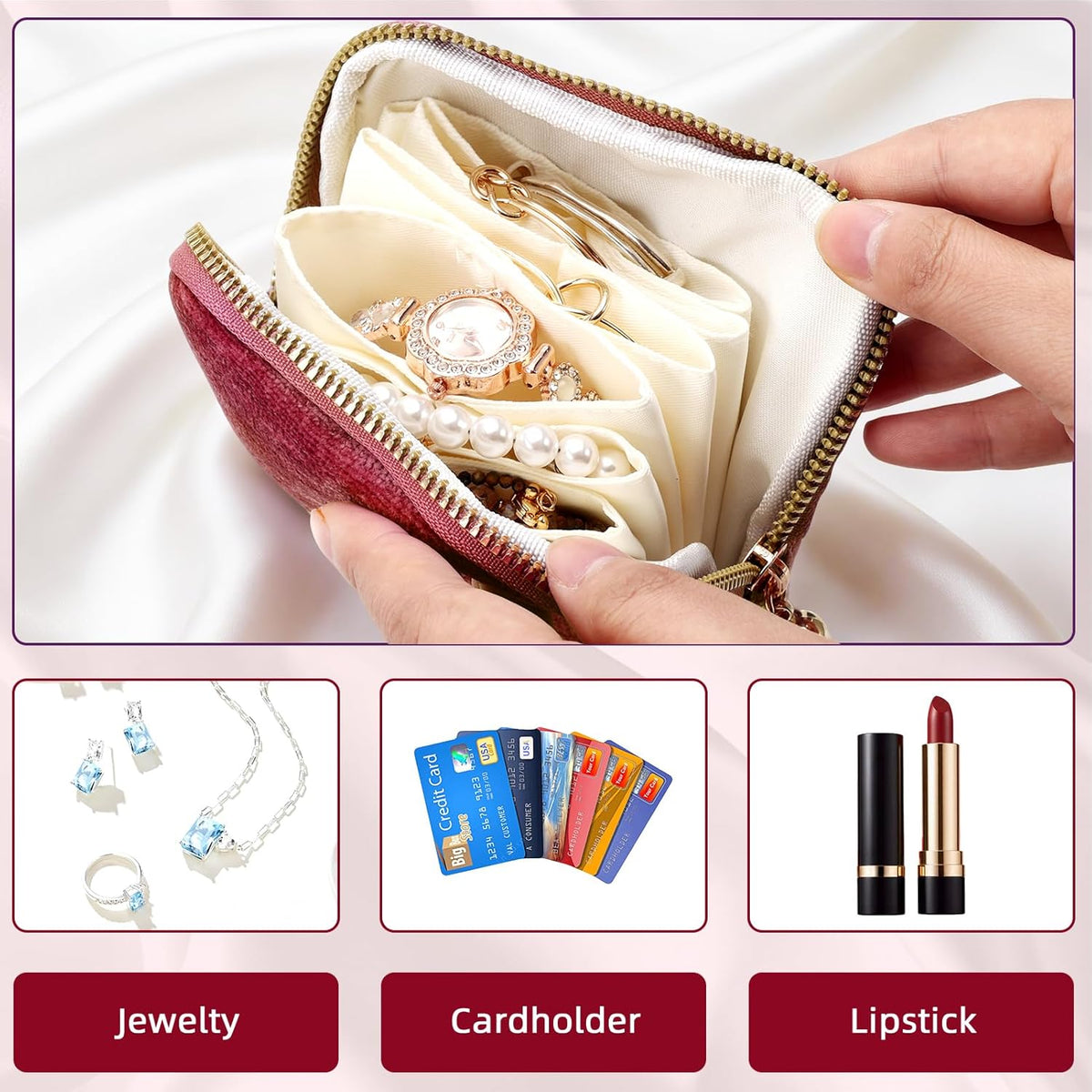 Travel Jewelry Case Small Soft Velvet Organizer Pouch Travel Gifts for Women Storage Bags Mini Jewelry Bag for Gemstones Bracelets Healing Crystal Earring Necklaces Small Pouch Gem Blue