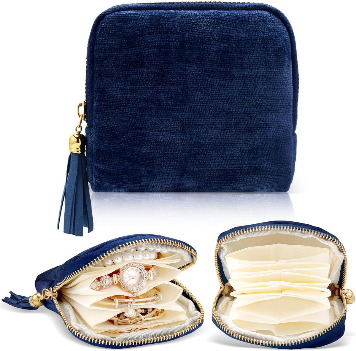 Travel Jewelry Case Small Soft Velvet Organizer Pouch Travel Gifts for Women Storage Bags Mini Jewelry Bag for Gemstones Bracelets Healing Crystal Earring Necklaces Small Pouch Gem Blue