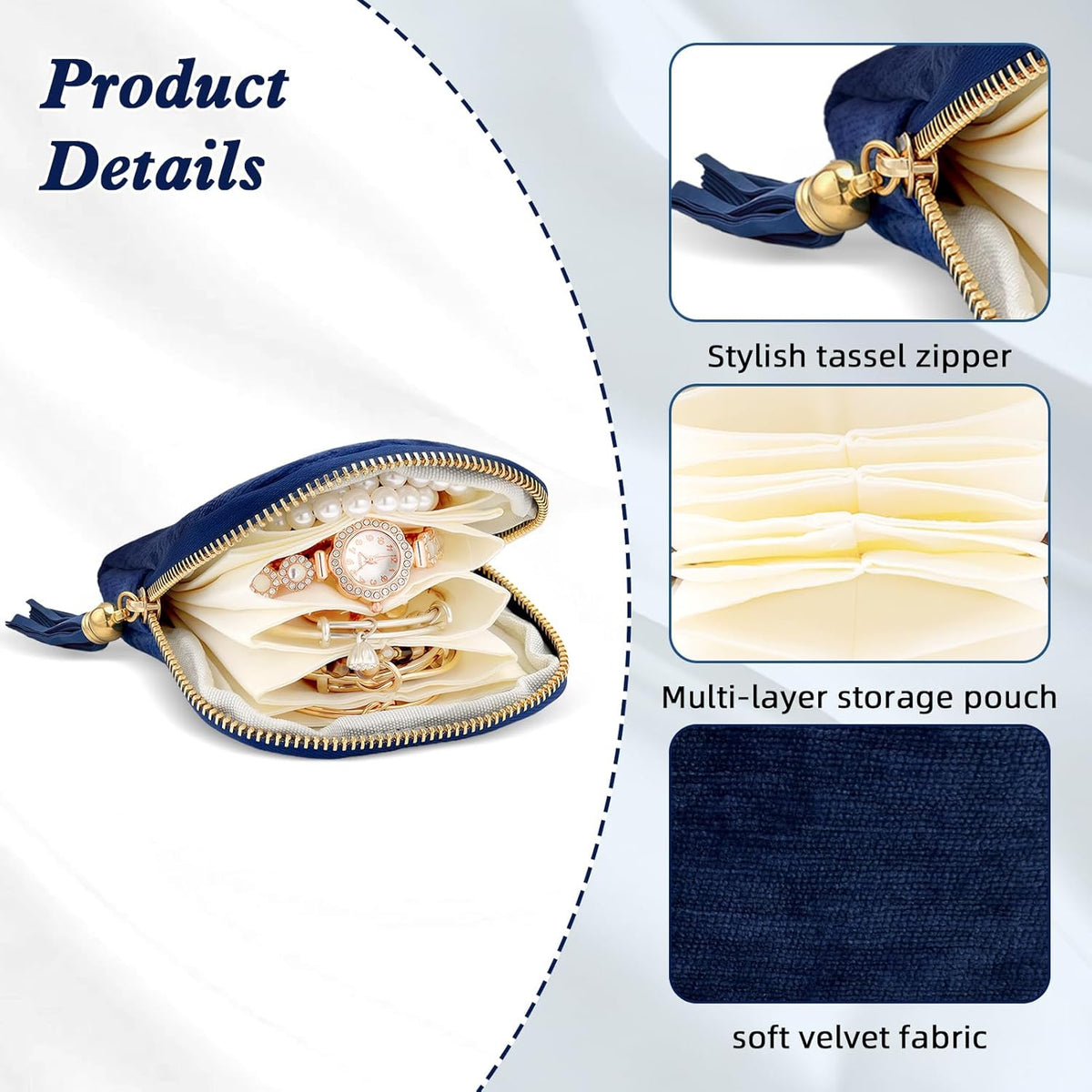 Travel Jewelry Case Small Soft Velvet Organizer Pouch Travel Gifts for Women Storage Bags Mini Jewelry Bag for Gemstones Bracelets Healing Crystal Earring Necklaces Small Pouch Gem Blue
