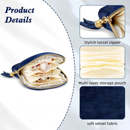 Travel Jewelry Case Small Soft Velvet Organizer Pouch Travel Gifts for Women Storage Bags Mini Jewelry Bag for Gemstones Bracelets Healing Crystal Earring Necklaces Small Pouch Gem Blue