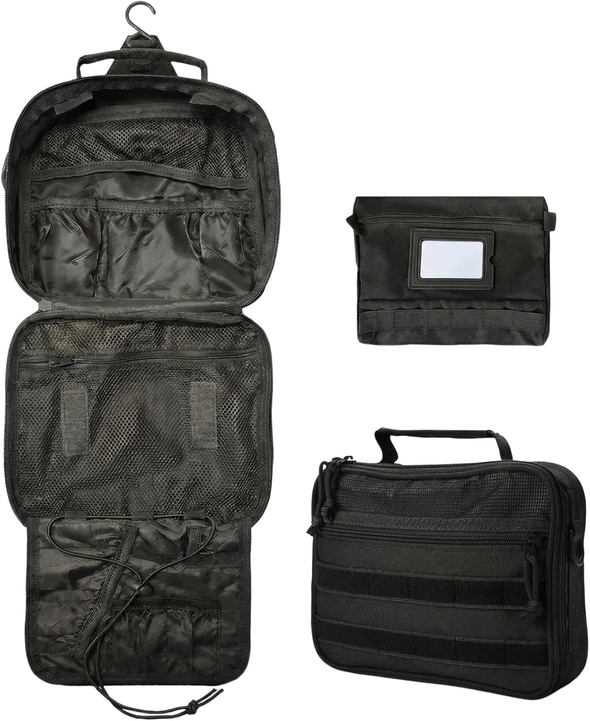 VELVEBAG ﻿Tactical Toiletry Bag for Men, Mens Toiletry Travel Bag, Hanging Dopp Kit Waterproof Travel Shaving Hygiene Bag, Bathroom Multi-pocket Organizer for Short Trips, Camping & Gym, Black