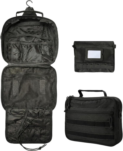 VELVEBAG ﻿Tactical Toiletry Bag for Men, Mens Toiletry Travel Bag, Hanging Dopp Kit Waterproof Travel Shaving Hygiene Bag, Bathroom Multi-pocket Organizer for Short Trips, Camping & Gym, Black