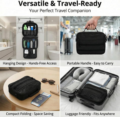 VELVEBAG ﻿Tactical Toiletry Bag for Men, Mens Toiletry Travel Bag, Hanging Dopp Kit Waterproof Travel Shaving Hygiene Bag, Bathroom Multi-pocket Organizer for Short Trips, Camping & Gym, Black
