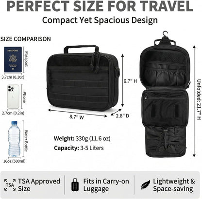 VELVEBAG ﻿Tactical Toiletry Bag for Men, Mens Toiletry Travel Bag, Hanging Dopp Kit Waterproof Travel Shaving Hygiene Bag, Bathroom Multi-pocket Organizer for Short Trips, Camping & Gym, Black