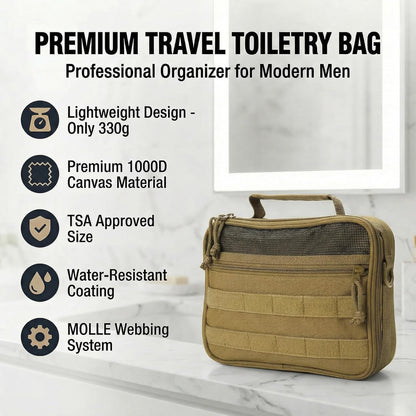 VELVEBAG ﻿Tactical Toiletry Bag for Men, Mens Toiletry Travel Bag, Hanging Dopp Kit Waterproof Travel Shaving Hygiene Bag, Bathroom Multi-pocket Organizer for Short Trips, Camping & Gym, Black