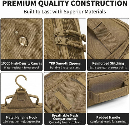 VELVEBAG ﻿Tactical Toiletry Bag for Men, Mens Toiletry Travel Bag, Hanging Dopp Kit Waterproof Travel Shaving Hygiene Bag, Bathroom Multi-pocket Organizer for Short Trips, Camping & Gym, Black