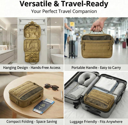 VELVEBAG ﻿Tactical Toiletry Bag for Men, Mens Toiletry Travel Bag, Hanging Dopp Kit Waterproof Travel Shaving Hygiene Bag, Bathroom Multi-pocket Organizer for Short Trips, Camping & Gym, Black