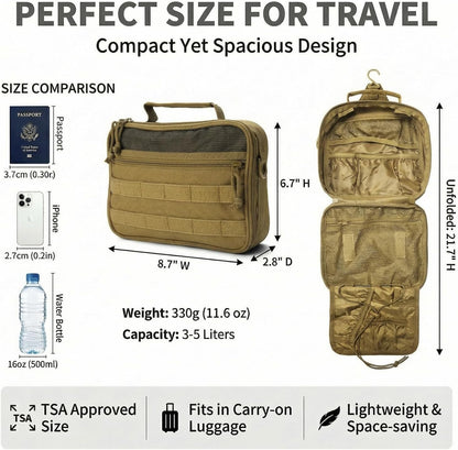 VELVEBAG ﻿Tactical Toiletry Bag for Men, Mens Toiletry Travel Bag, Hanging Dopp Kit Waterproof Travel Shaving Hygiene Bag, Bathroom Multi-pocket Organizer for Short Trips, Camping & Gym, Black