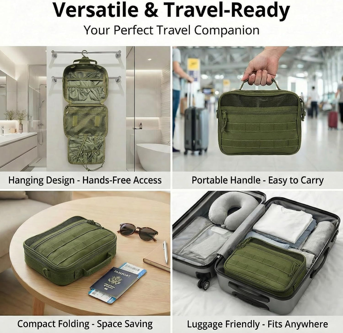 VELVEBAG ﻿Tactical Toiletry Bag for Men, Mens Toiletry Travel Bag, Hanging Dopp Kit Waterproof Travel Shaving Hygiene Bag, Bathroom Multi-pocket Organizer for Short Trips, Camping & Gym, Black