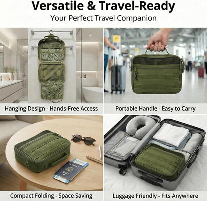 VELVEBAG ﻿Tactical Toiletry Bag for Men, Mens Toiletry Travel Bag, Hanging Dopp Kit Waterproof Travel Shaving Hygiene Bag, Bathroom Multi-pocket Organizer for Short Trips, Camping & Gym, Black
