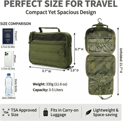 VELVEBAG ﻿Tactical Toiletry Bag for Men, Mens Toiletry Travel Bag, Hanging Dopp Kit Waterproof Travel Shaving Hygiene Bag, Bathroom Multi-pocket Organizer for Short Trips, Camping & Gym, Black