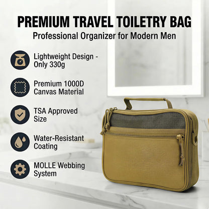VELVEBAG ﻿Tactical Toiletry Bag for Men, Mens Toiletry Travel Bag, Hanging Dopp Kit Waterproof Travel Shaving Hygiene Bag, Bathroom Multi-pocket Organizer for Short Trips, Camping & Gym, Black