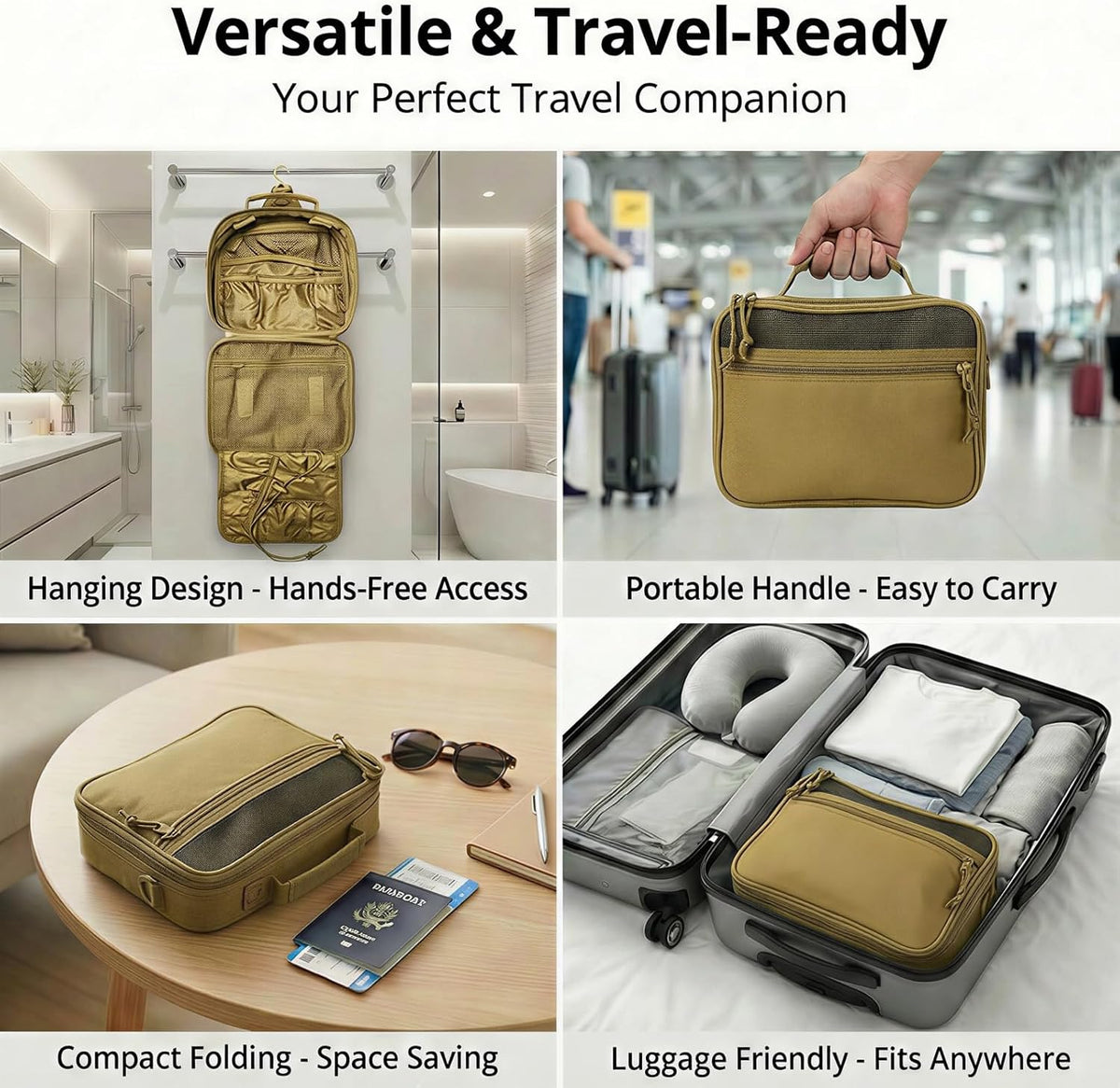 VELVEBAG ﻿Tactical Toiletry Bag for Men, Mens Toiletry Travel Bag, Hanging Dopp Kit Waterproof Travel Shaving Hygiene Bag, Bathroom Multi-pocket Organizer for Short Trips, Camping & Gym, Black