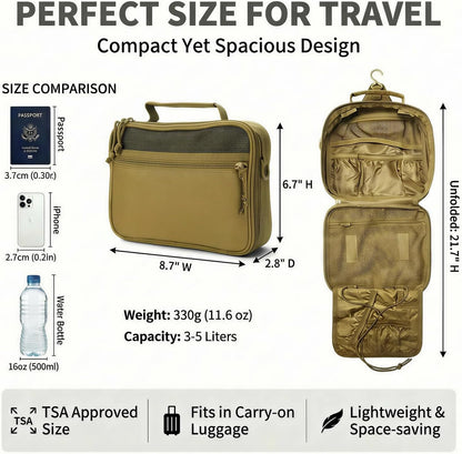 VELVEBAG ﻿Tactical Toiletry Bag for Men, Mens Toiletry Travel Bag, Hanging Dopp Kit Waterproof Travel Shaving Hygiene Bag, Bathroom Multi-pocket Organizer for Short Trips, Camping & Gym, Black