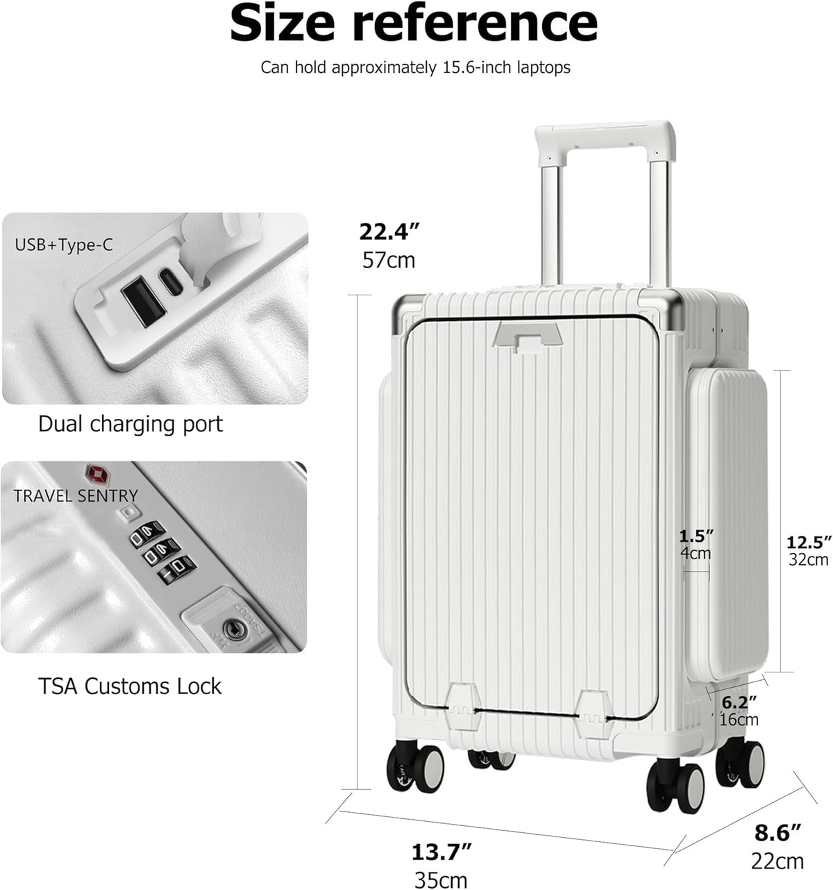 20in Aluminum Frame PC Carry On Luggage Tri-Zone Access Hard Shell Brake Wheels Suitcase with Cup Holder, Phone Holder, TSA Approved Lock (Silver, 20")