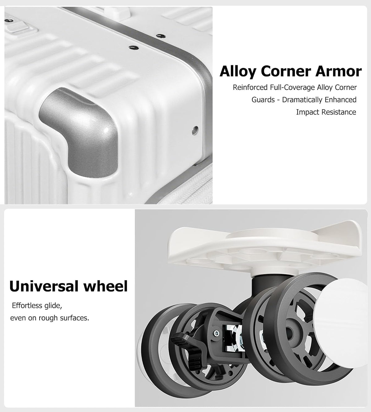 20in Aluminum Frame PC Carry On Luggage Tri-Zone Access Hard Shell Brake Wheels Suitcase with Cup Holder, Phone Holder, TSA Approved Lock (Silver, 20")