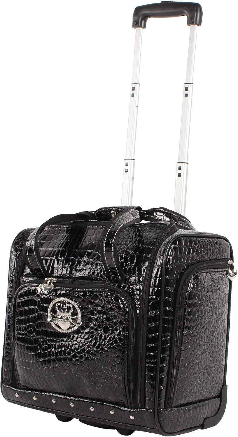 Croco PVC Designer Underseat Luggage - 15 Inch Carry On Suitcase for Women- Lightweight Under Seat Bag with 2-Rolling Spinner Wheels (Burgundy)