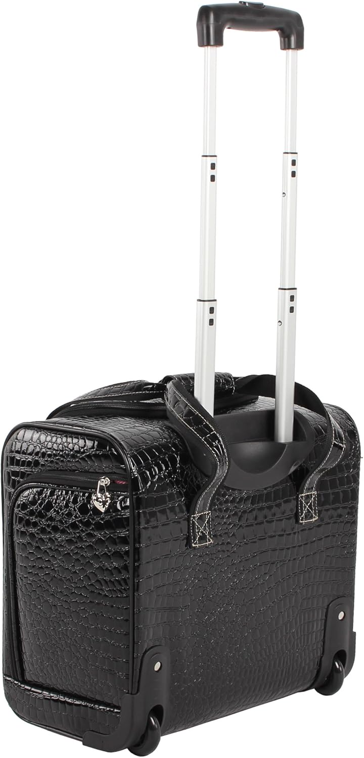 Croco PVC Designer Underseat Luggage - 15 Inch Carry On Suitcase for Women- Lightweight Under Seat Bag with 2-Rolling Spinner Wheels (Burgundy)