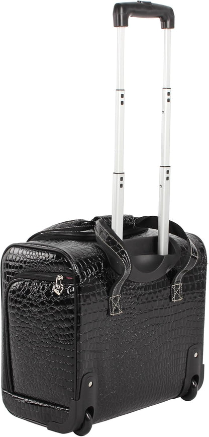 Croco PVC Designer Underseat Luggage - 15 Inch Carry On Suitcase for Women- Lightweight Under Seat Bag with 2-Rolling Spinner Wheels (Burgundy)