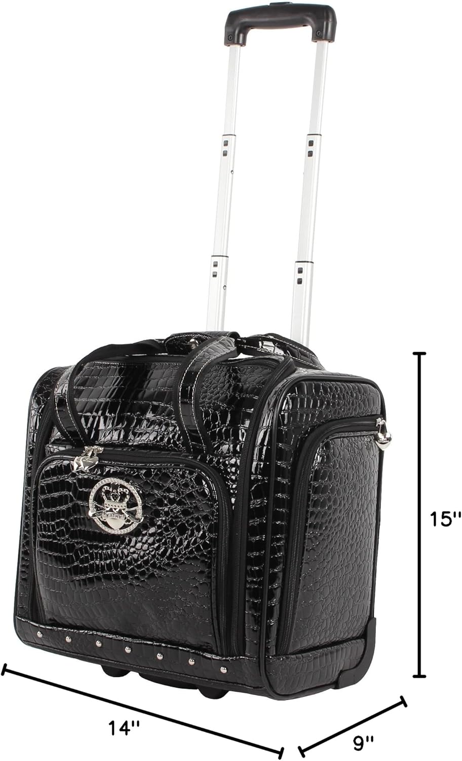 Croco PVC Designer Underseat Luggage - 15 Inch Carry On Suitcase for Women- Lightweight Under Seat Bag with 2-Rolling Spinner Wheels (Burgundy)