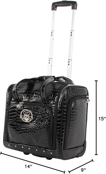 Croco PVC Designer Underseat Luggage - 15 Inch Carry On Suitcase for Women- Lightweight Under Seat Bag with 2-Rolling Spinner Wheels (Burgundy)