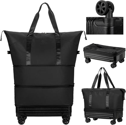 Duffle Bag with Wheels,Foldable Duffle Bag for Travel,Large Suitcases with Wheels,Foldable Travel Bags,Expandable Luggage,Carry on Luggage for Women Men (Pink)