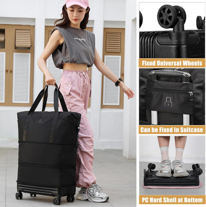 Duffle Bag with Wheels,Foldable Duffle Bag for Travel,Large Suitcases with Wheels,Foldable Travel Bags,Expandable Luggage,Carry on Luggage for Women Men (Pink)