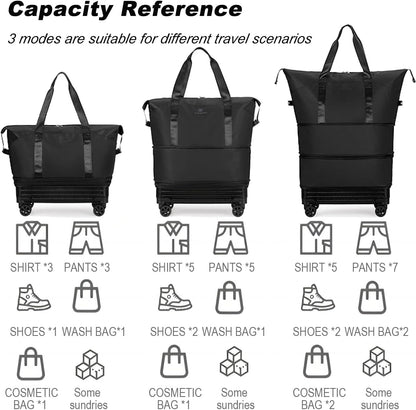 Duffle Bag with Wheels,Foldable Duffle Bag for Travel,Large Suitcases with Wheels,Foldable Travel Bags,Expandable Luggage,Carry on Luggage for Women Men (Pink)
