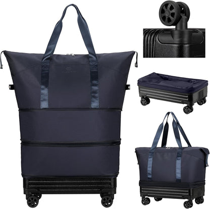 Duffle Bag with Wheels,Foldable Duffle Bag for Travel,Large Suitcases with Wheels,Foldable Travel Bags,Expandable Luggage,Carry on Luggage for Women Men (Pink)