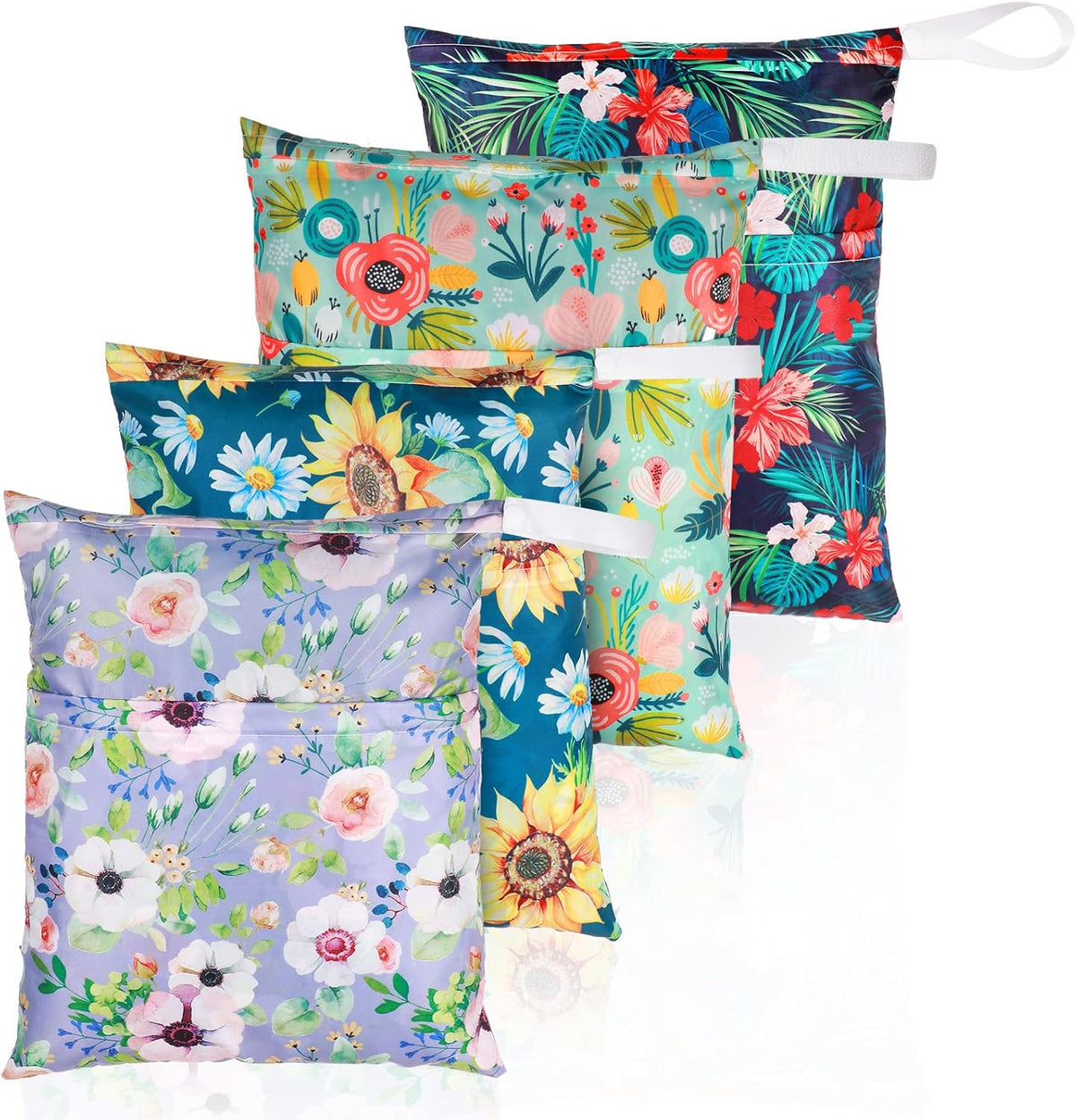 4 Pcs Large Waterproof Wet Dry Bag for Baby Swimsuit 20x16 inches Reusable Washable Travel Diaper Bag Sealed with Handle for Travel Beach Gym Clothes and Toiletries Pool(Flower Style)