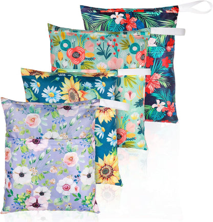 4 Pcs Large Waterproof Wet Dry Bag for Baby Swimsuit 20x16 inches Reusable Washable Travel Diaper Bag Sealed with Handle for Travel Beach Gym Clothes and Toiletries Pool(Flower Style)