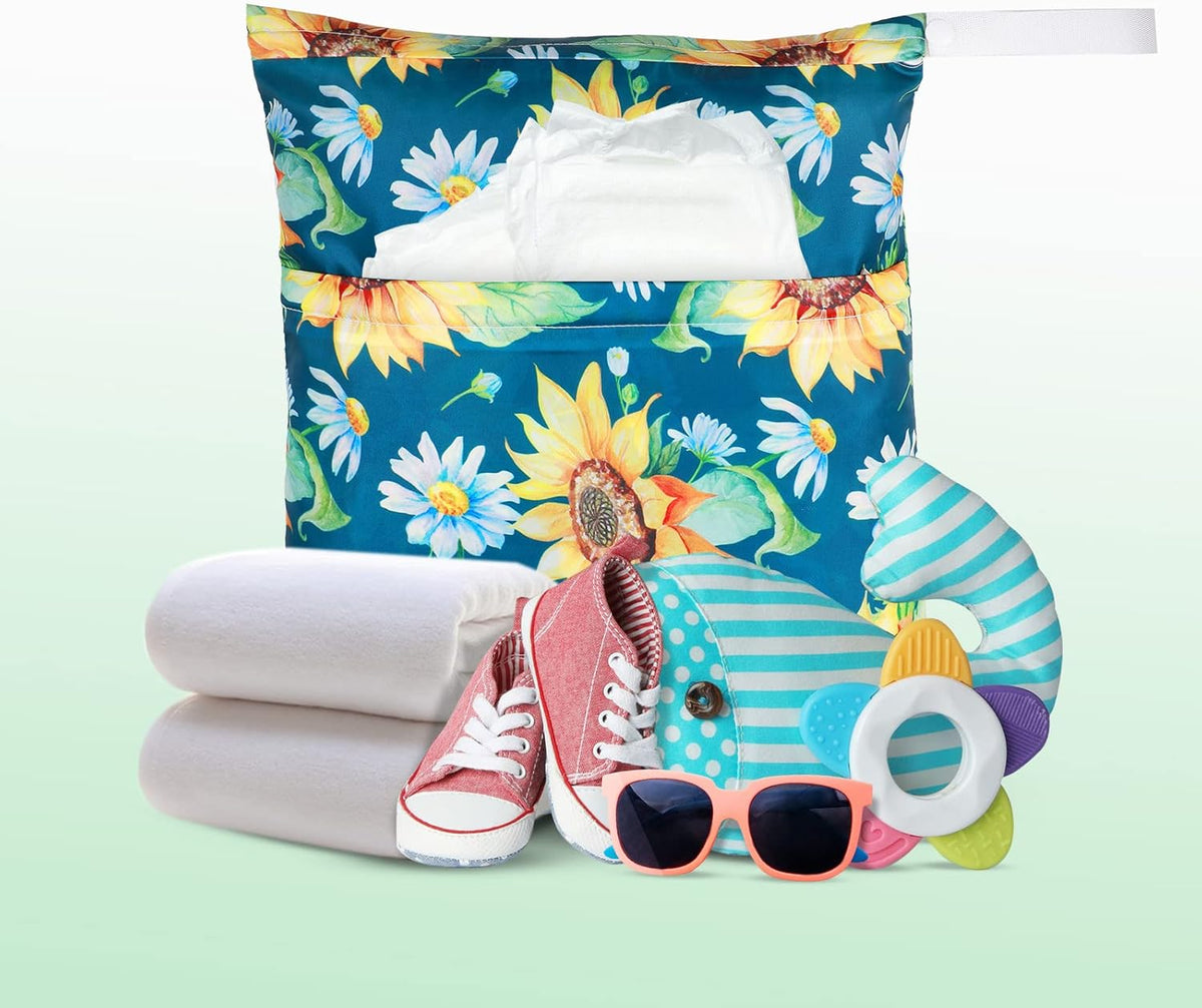 4 Pcs Large Waterproof Wet Dry Bag for Baby Swimsuit 20x16 inches Reusable Washable Travel Diaper Bag Sealed with Handle for Travel Beach Gym Clothes and Toiletries Pool(Flower Style)