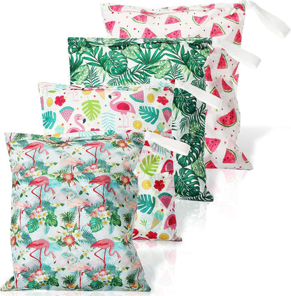 4 Pcs Large Waterproof Wet Dry Bag for Baby Swimsuit 20x16 inches Reusable Washable Travel Diaper Bag Sealed with Handle for Travel Beach Gym Clothes and Toiletries Pool(Flower Style)