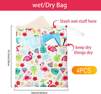4 Pcs Large Waterproof Wet Dry Bag for Baby Swimsuit 20x16 inches Reusable Washable Travel Diaper Bag Sealed with Handle for Travel Beach Gym Clothes and Toiletries Pool(Flower Style)
