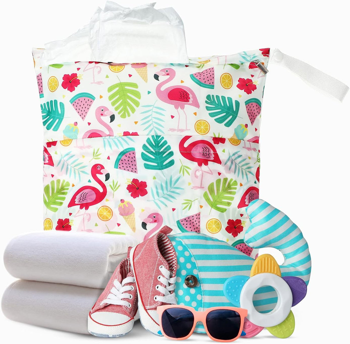 4 Pcs Large Waterproof Wet Dry Bag for Baby Swimsuit 20x16 inches Reusable Washable Travel Diaper Bag Sealed with Handle for Travel Beach Gym Clothes and Toiletries Pool(Flower Style)