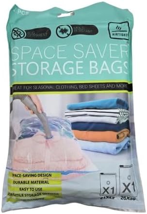 Vacuum Storage Bags 2-Pack | Space Saver Compression Bags for Clothes, Bedding & Comforters, Large + Small Sizes, Reusable with Pump or Vacuum