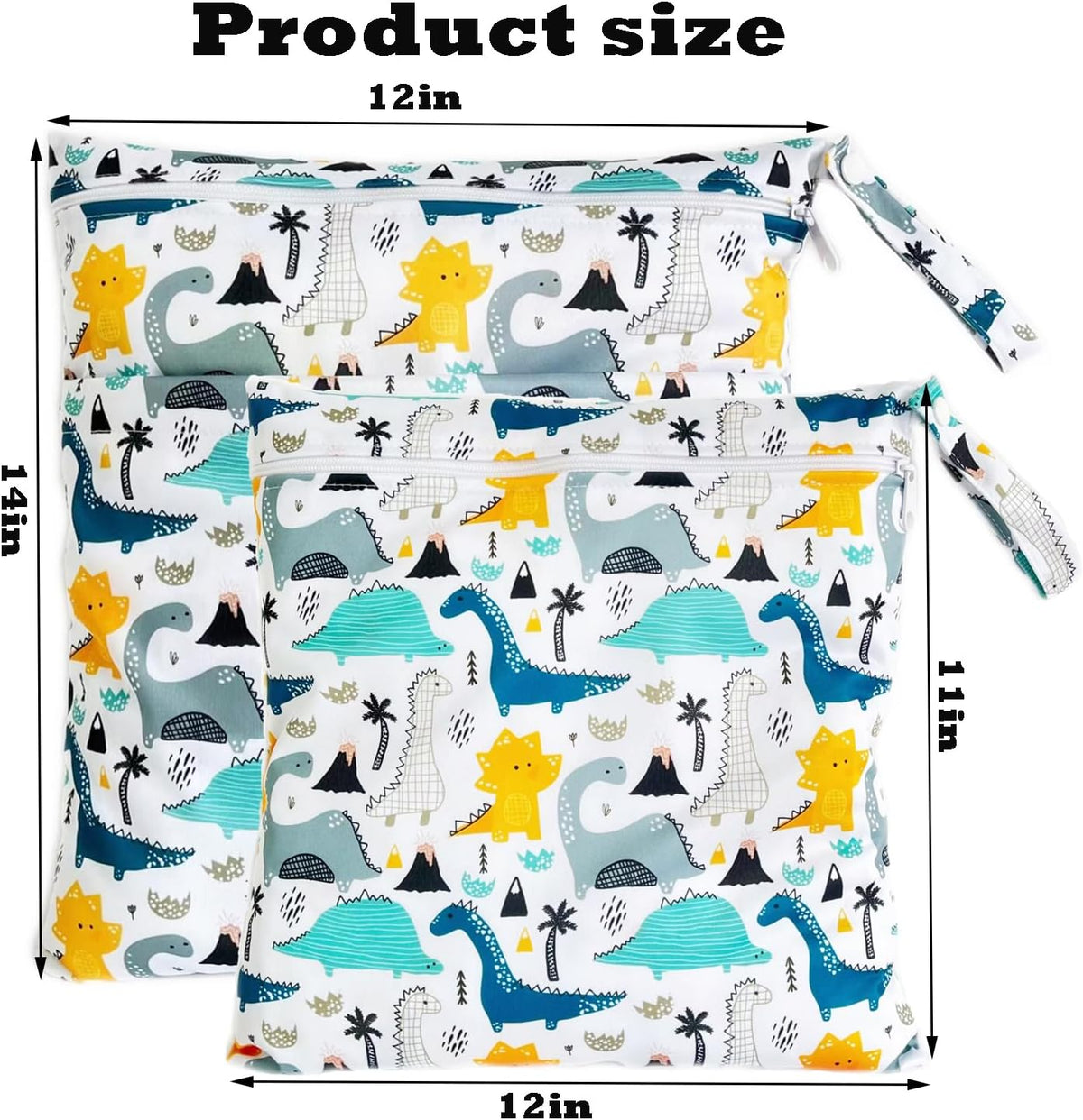 Wet Dry Bag for Cloth Diapers, 2PCS Waterproof Reusable Wet Bag with Zippered Pockets, Washable, Reusable for Travel, Beach, Pool, Stroller, Diapers, Dirty Gym Clothes, Swimsuits, 14x12In & 12x11In