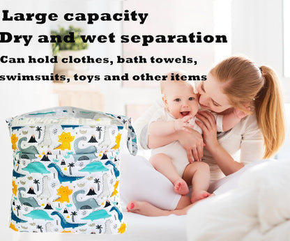 Wet Dry Bag for Cloth Diapers, 2PCS Waterproof Reusable Wet Bag with Zippered Pockets, Washable, Reusable for Travel, Beach, Pool, Stroller, Diapers, Dirty Gym Clothes, Swimsuits, 14x12In & 12x11In