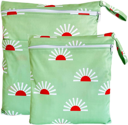 Wet Dry Bag for Cloth Diapers, 2PCS Waterproof Reusable Wet Bag with Zippered Pockets, Washable, Reusable for Travel, Beach, Pool, Stroller, Diapers, Dirty Gym Clothes, Swimsuits, 14x12In & 12x11In
