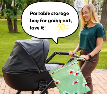 Wet Dry Bag for Cloth Diapers, 2PCS Waterproof Reusable Wet Bag with Zippered Pockets, Washable, Reusable for Travel, Beach, Pool, Stroller, Diapers, Dirty Gym Clothes, Swimsuits, 14x12In & 12x11In