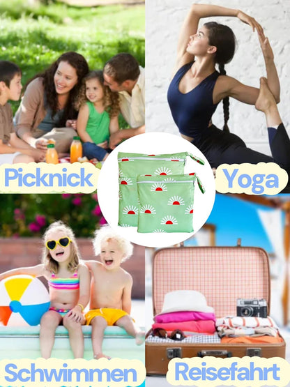 Wet Dry Bag for Cloth Diapers, 2PCS Waterproof Reusable Wet Bag with Zippered Pockets, Washable, Reusable for Travel, Beach, Pool, Stroller, Diapers, Dirty Gym Clothes, Swimsuits, 14x12In & 12x11In