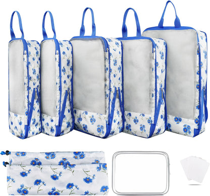 7 Pcs Compression Packing Cubes for Travel Luggage, Lightweight Suitcase Organizer Bags Set, Compression Packaging Cube for Travel Essentials, Packing Cubes for Carry on Suitcase