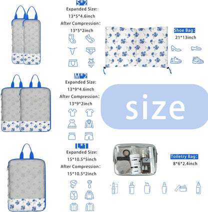 7 Pcs Compression Packing Cubes for Travel Luggage, Lightweight Suitcase Organizer Bags Set, Compression Packaging Cube for Travel Essentials, Packing Cubes for Carry on Suitcase