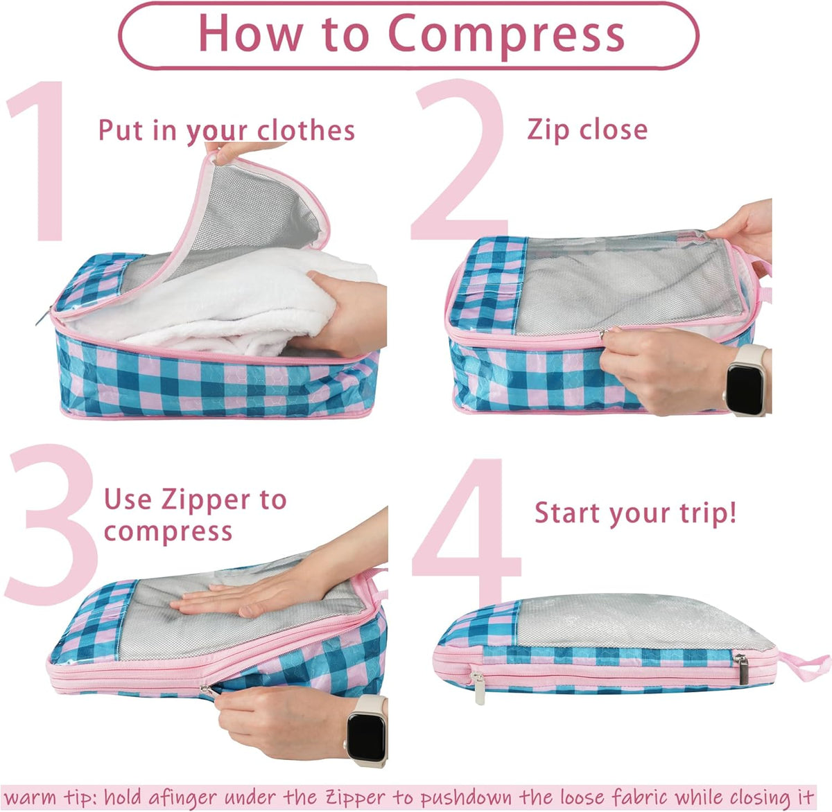 7 Pcs Compression Packing Cubes for Travel Luggage, Lightweight Suitcase Organizer Bags Set, Compression Packaging Cube for Travel Essentials, Packing Cubes for Carry on Suitcase