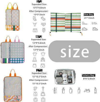 7 Pcs Compression Packing Cubes for Travel Luggage, Lightweight Suitcase Organizer Bags Set, Compression Packaging Cube for Travel Essentials, Packing Cubes for Carry on Suitcase