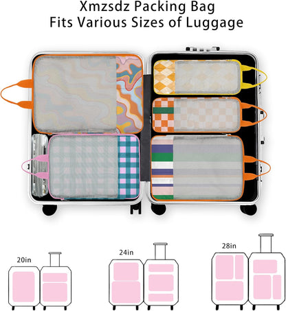 7 Pcs Compression Packing Cubes for Travel Luggage, Lightweight Suitcase Organizer Bags Set, Compression Packaging Cube for Travel Essentials, Packing Cubes for Carry on Suitcase