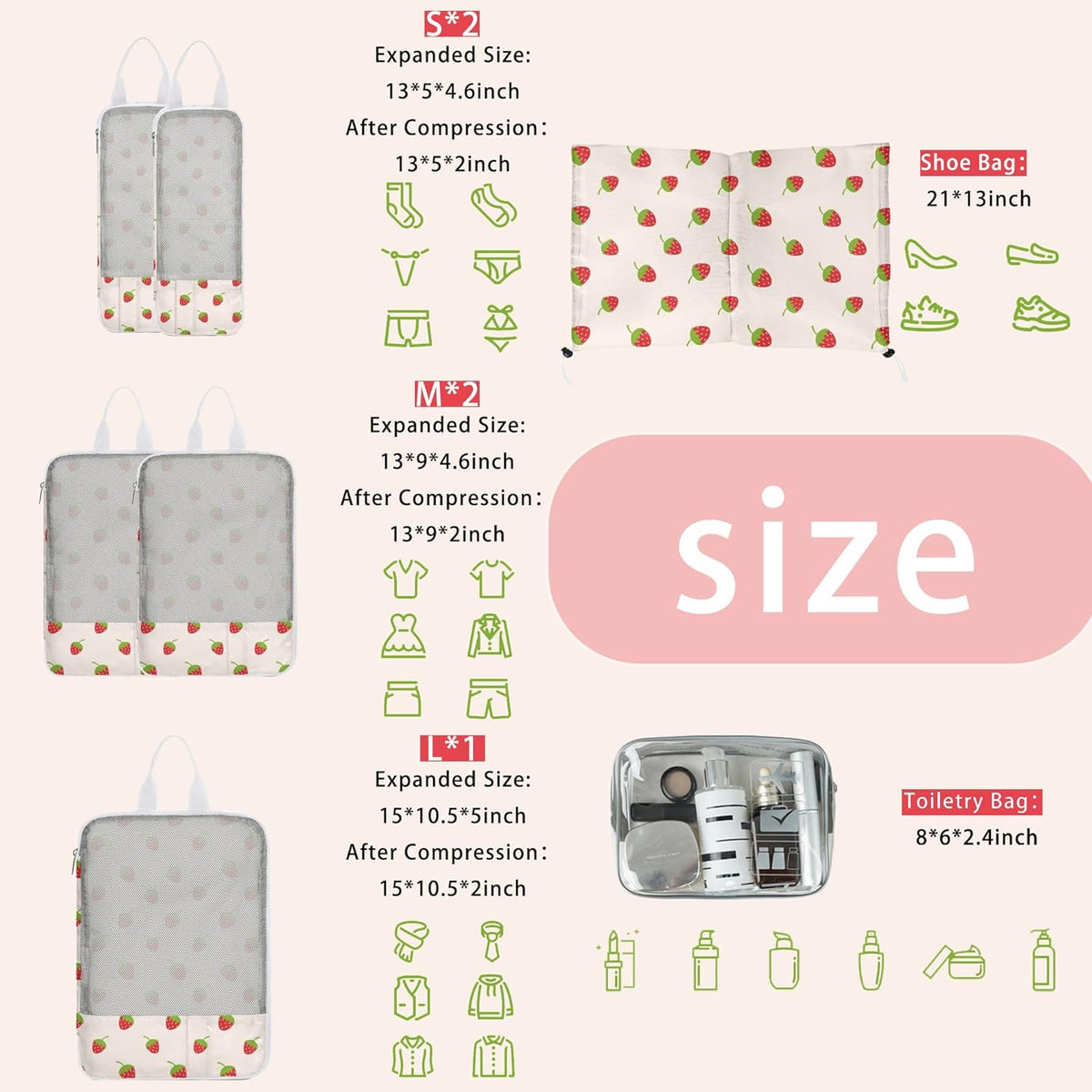 7 Pcs Compression Packing Cubes for Travel Luggage, Lightweight Suitcase Organizer Bags Set, Compression Packaging Cube for Travel Essentials, Packing Cubes for Carry on Suitcase