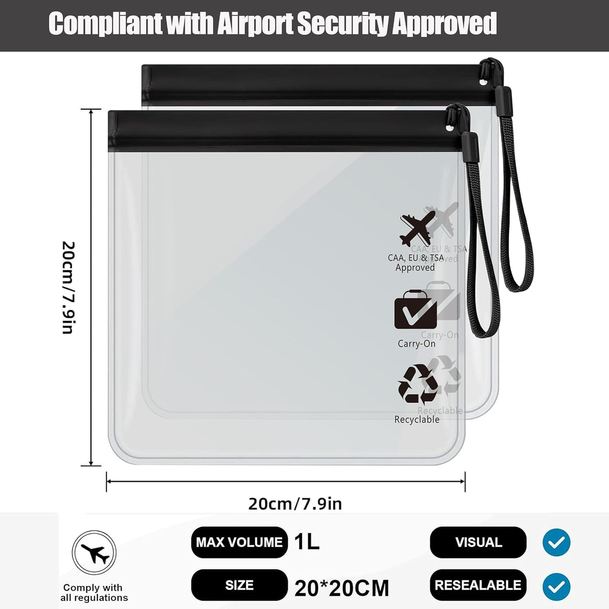 5Pcs TSA Approved Toiletry Bag-Quart Size Travel Bag for EU UK & US Carry-on Regulations Security, Quart Clear Toiletries, Cosmetic and 3-1-1 Liquids Toiletry Bag (Waterproof & Leakproof)
